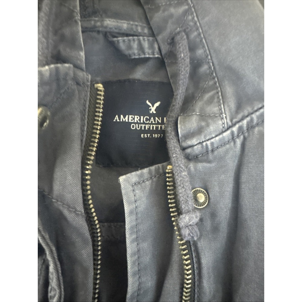 American Eagle Full Zip Cinch Waist Hooded Utility Jacket Size Small Blue Cotton - Picture 3 of 9